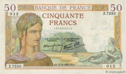 50 Francs CÉRÈS modifié FRANCIA  1937 F.18.05 q.SPL