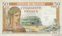 50 Francs CÉRÈS modifié FRANKREICH  1938 F.18.10 VZ