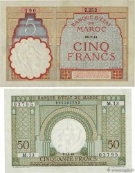 5 et 50 Francs Lot MARUECOS  1941 P.23Ab et P.44 MBC+