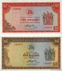 2 et 5 Dollars Lot RHODESIA  1978 P.35c et P.36br q.SPL