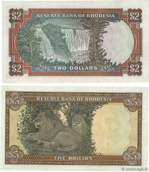 2 et 5 Dollars Lot RODESIA  1978 P.35c et P.36br MBC+