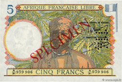 5 Francs Spécimen FRENCH EQUATORIAL AFRICA Brazzaville 1941 P.06s