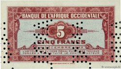 5 Francs Annulé FRENCH WEST AFRICA  1942 P.28- FDC