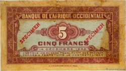 5 Francs Spécimen FRENCH WEST AFRICA  1942 P.28s1a XF-