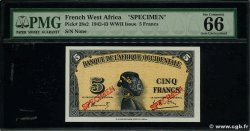 5 Francs Spécimen FRENCH WEST AFRICA  1942 P.28s2