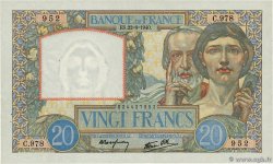 20 Francs TRAVAIL ET SCIENCE FRANKREICH  1940 F.12.06 VZ+