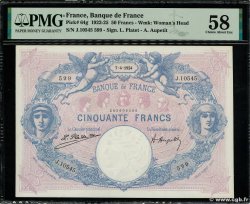 50 Francs BLEU ET ROSE FRANKREICH  1924 F.14.37 fST