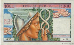 1000 Francs TRÉSOR PUBLIC FRANKREICH  1955 VF.35.01 fVZ