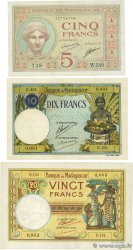 5, 10 et 20 Francs Lot MADAGASKAR  1926 P.035 au P.037 SS