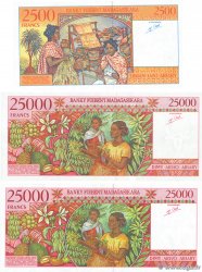 2500 Francs - 500 Ariary et 25000 Francs - 5000 Ariary Lot MADAGASCAR  1998 P.081 et P.082 UNC-