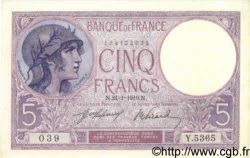 5 Francs FEMME CASQUÉE FRANCE  1919 F.03.03 UNC