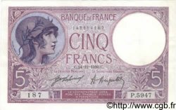 5 Francs FEMME CASQUÉE FRANKREICH  1920 F.03.04 fST