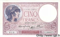 5 Francs FEMME CASQUÉE modifié FRANCE  1939 F.04.02 UNC-