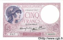 5 Francs FEMME CASQUÉE modifié FRANCE  1939 F.04.06 UNC-