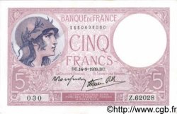 5 Francs FEMME CASQUÉE modifié FRANCE  1939 F.04.08 UNC-