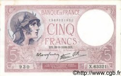 5 Francs FEMME CASQUÉE modifié FRANCIA  1939 F.04.10 AU