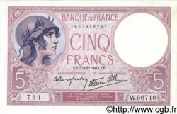 5 Francs FEMME CASQUÉE modifié FRANCE  1940 F.04.16 UNC-