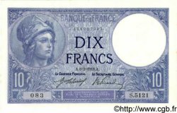10 Francs MINERVE FRANCIA  1918 F.06.03 FDC