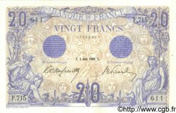 20 Francs BLEU FRANKREICH  1906 F.10.01 fST+