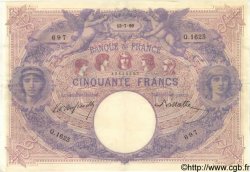 50 Francs BLEU ET ROSE FRANCE  1899 F.14.11 VF+