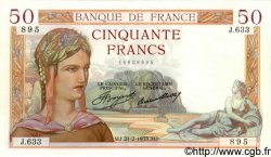 50 Francs CÉRÈS FRANCIA  1935 F.17.04 FDC
