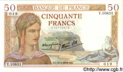 50 Francs CÉRÈS modifié FRANKREICH  1939 F.18.30 fVZ to VZ