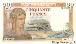 50 Francs CÉRÈS modifié FRANCE  1940 F.18.41 UNC-
