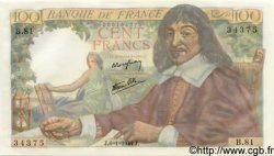 100 Francs DESCARTES FRANCIA  1944 F.27.04 q.FDC
