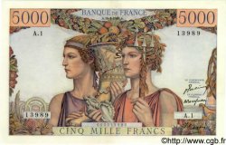 5000 Francs TERRE ET MER FRANCE  1949 F.48.01A1 XF+