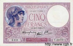 5 Francs FEMME CASQUÉE modifié FRANCE  1939 F.04.02 XF