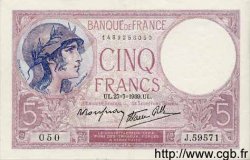 5 Francs FEMME CASQUÉE modifié FRANCE  1939 F.04.03 XF+