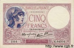 5 Francs FEMME CASQUÉE modifié FRANCE  1939 F.04.11 XF+