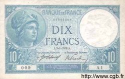 10 Francs MINERVE FRANCE  1916 F.06.01A1 AU