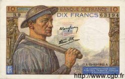 10 Francs MINEUR FRANCE  1942 F.08.04 XF-