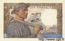 10 Francs MINEUR FRANCE  1943 F.08.07 AU-