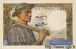 10 Francs MINEUR FRANKREICH  1944 F.08.10 fST+