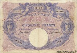 50 Francs BLEU ET ROSE FRANCE  1918 F.14.31 F
