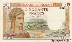 50 Francs CÉRÈS FRANKREICH  1936 F.17.28 fVZ
