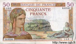 50 Francs CÉRÈS FRANKREICH  1937 F.17.40 S