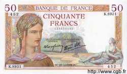50 Francs CÉRÈS modifié FRANCE  1938 F.18.17 AU