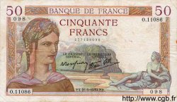 50 Francs CÉRÈS modifié FRANCE  1939 F.18.31 VF-