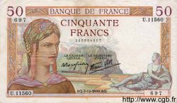 50 Francs CÉRÈS modifié FRANCE  1939 F.18.35 VF