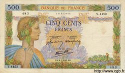 500 Francs LA PAIX FRANKREICH  1942 F.32.27 fSS