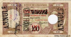 100 Francs surchargé sur 20 francs au paon Annulé TAHITI  1936 P.16 F