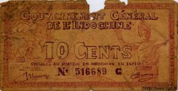 10 Cents FRENCH INDOCHINA  1939 P.085a var VG