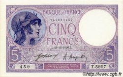 5 Francs FEMME CASQUÉE FRANKREICH  1920 F.03.04 fST+