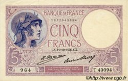 5 Francs FEMME CASQUÉE FRANKREICH  1930 F.03.14 VZ+