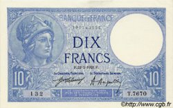 10 Francs MINERVE FRANCIA  1921 F.06.05 q.FDC