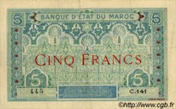 5 Francs MAROKKO  1921 P.08 fVZ