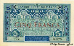 5 Francs MAROKKO  1921 P.08 fST